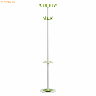 3660141956399 - Garderobenständer Paperflow® 12 Haken mit Schirmhalter & Tropfmulde B 350 x T 350 x H 1750 mm Stahl weiß-grün