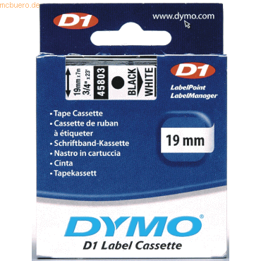 Dymo Etikettenband Dymo D1 19mm/7m schwarz/weiß