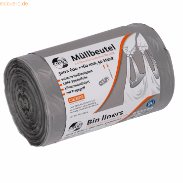 4001553700092 - FIRST PLUS Müllbeutel mit Tragegriff LDPE 14 µm grau B 500 x H 760 mm 30 Liter 1000 Stück 4001553700092 - FIRST PLUS Müllbeutel mit Tragegriff LDPE 14 µm grau B 500 x H 760 mm 30 Liter 1000 Stück