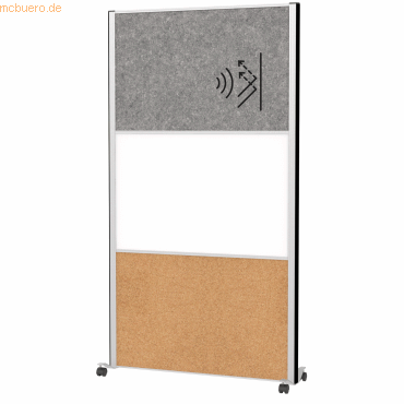 4002390090049 - MAUL Stellwandsystem MAULconnecto 1 x Akustikvlies dunkel 1 x Whiteboard 1 x Korkwand auf Rollen H 1800 x B 1000 mm silber 4002390090049 - MAUL Stellwandsystem MAULconnecto 1 x Akustikvlies dunkel 1 x Whiteboard 1 x Korkwand auf Rollen H 1800 x B 1000 mm silber