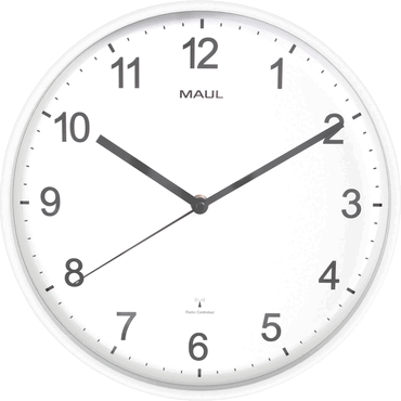 4002390091497 - Funk Wanduhr MAULsprint rund für Innenräume arabische Zahlen Minuten & Stundeneinheiten ∅ 305 mm Kunststoff & Mineralglas weiß-weiß-schwarz inkl Batterie