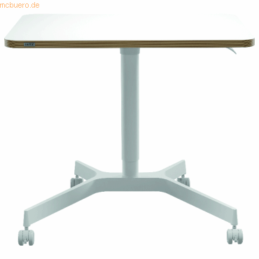 4002432138395 - Schreibtisch LEITZ Ergo Compact Rechteck per Gasfeder höhenverstellbar T-Fuß mit Rollen B 800 x T 600 x H 750-1140 mm weiß weiß