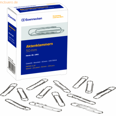 4003630000071 - Aktenklammern 1061 50mm Metall verzinkt silber 4003630000071 100 Stück