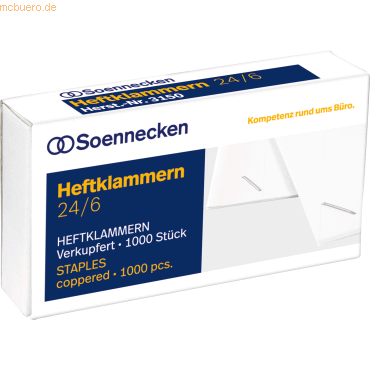 4003630000484 - Heftklammer 24 6 Heftzange 124 Stahl verkupfert 1000 St Pack Typbezeichnung der Heftklammern 24 6 - Soennecken 4003630000484 - Heftklammer 24 6 Heftzange 124 Stahl verkupfert 1000 St Pack Typbezeichnung der Heftklammern 24 6 - Soennecken
