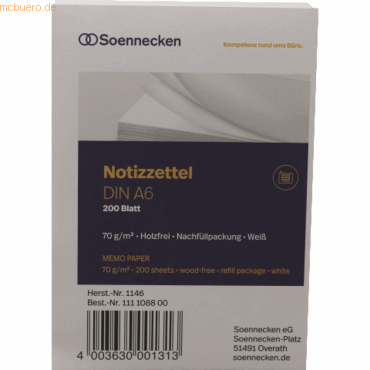 4003630001313 - Notizzettel lose 1146 1146 A6 weiß Papier inkl 200 Notizzettel 4003630001313 200 Blatt 4003630001313 - Notizzettel lose 1146 1146 A6 weiß Papier inkl 200 Notizzettel 4003630001313 200 Blatt