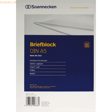 4003630008664 - Briefblock 2313 DIN A5 70g rautiert 50Blatt weiß 4003630008664 Soennecken 4003630008664 - Briefblock 2313 DIN A5 70g rautiert 50Blatt weiß 4003630008664 Soennecken