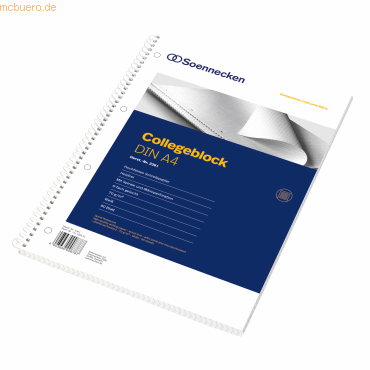 4003630008763 - Collegeblock 2361 Lineatur 21 liniert mit Rand innen A4 70g blau 80 Blatt 4003630008763 Soennecken 4003630008763 - Collegeblock 2361 Lineatur 21 liniert mit Rand innen A4 70g blau 80 Blatt 4003630008763 Soennecken