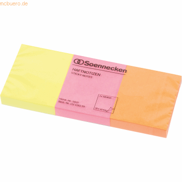 4003630013163 - Haftnotiz 40 x 50 mm (b x h) neonfarben 100 Bl Block 3 Block Pack Farbe neonfarben - Soennecken 4003630013163 - Haftnotiz 40 x 50 mm (b x h) neonfarben 100 Bl Block 3 Block Pack Farbe neonfarben - Soennecken