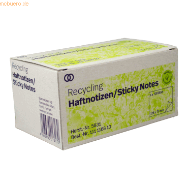 4003630013170 - Haftnotiz Recycling 125 x 75 mm (B x H) gelb 100 Bl Block 6 Block Pack 4003630013170 6 Stück 4003630013170 - Haftnotiz Recycling 125 x 75 mm (B x H) gelb 100 Bl Block 6 Block Pack 4003630013170 6 Stück