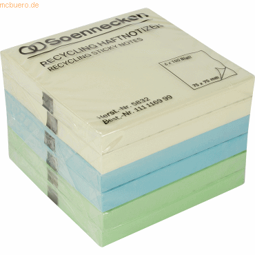 4003630013224 - Haftnotiz Recycling 75 x 75 mm (B x H) farbig sortiert 100 Bl Block 6 Block Pack 4003630013224 6 Stück 4003630013224 - Haftnotiz Recycling 75 x 75 mm (B x H) farbig sortiert 100 Bl Block 6 Block Pack 4003630013224 6 Stück
