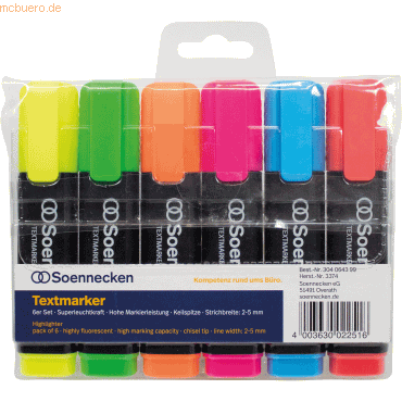 4003630022516 - Textmarker 3374 Etui 6-farbig sortiert 2-5mm Keilspitze 4003630022516 6 Stück