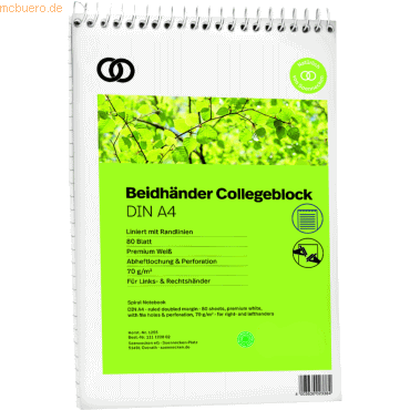 4003630023384 - Kopfspiralblock oeco 1255 RC A4 80Blatt liniert 4003630023384 Soennecken 4003630023384 - Kopfspiralblock oeco 1255 RC A4 80Blatt liniert 4003630023384 Soennecken