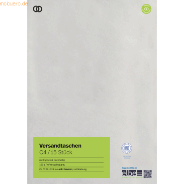 4003630025043 - Versandtaschen oeco 2938 C4 mit Fenster haftklebend 100g grau 4003630025043 15 Stück