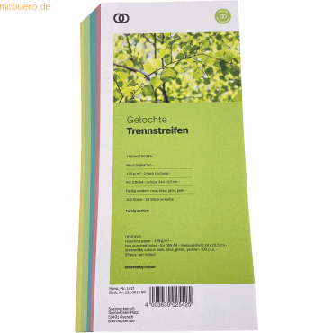 4003630025425 - Trennstreifen 1417 oeco farbig sortiert 190g gelocht 24x105cm  4003630025425 100 Stück