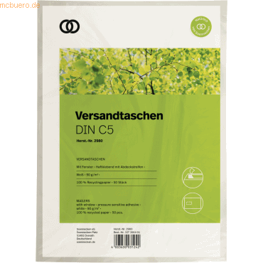 4003630031242 - Versandtaschen oeco 2980 C5 mit Fenster haftklebend 90g weiß 4003630031242 50 Stück 4003630031242 - Versandtaschen oeco 2980 C5 mit Fenster haftklebend 90g weiß 4003630031242 50 Stück