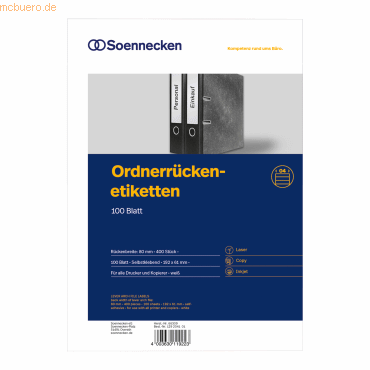 4003630119209 - - Ordnerrückenetikett schmal kurz 38 x 192 mm (b x h) selbstklebend ohne Griffloch weiß 700 Etik Pack 4003630119209 - - Ordnerrückenetikett schmal kurz 38 x 192 mm (b x h) selbstklebend ohne Griffloch weiß 700 Etik Pack