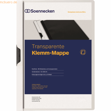 4003630121141 - Klemmhefter 3314 A4 weiß für ca 30 Blatt Polyvinylchlorid (PVC) 4003630121141 Soennecken 4003630121141 - Klemmhefter 3314 A4 weiß für ca 30 Blatt Polyvinylchlorid (PVC) 4003630121141 Soennecken