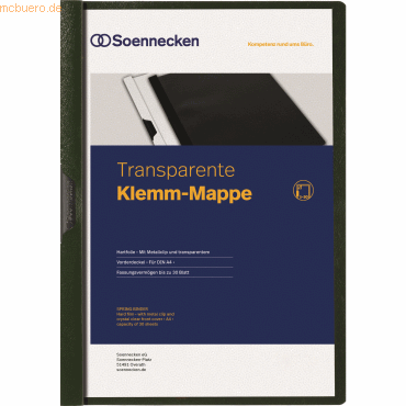 4003630121271 - Klemmhefter 3318 A4 grün für ca 30 Blatt Polyvinylchlorid (PVC) 4003630121271 Soennecken 4003630121271 - Klemmhefter 3318 A4 grün für ca 30 Blatt Polyvinylchlorid (PVC) 4003630121271 Soennecken