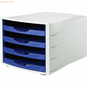 4003630121684 - Schubladenbox 1550 lichtgrau blau 4 Schubladen offen