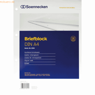 4003630139115 - Briefblock 2304 DIN A4 gelocht Lineatur28 kariert 50Blatt 4003630139115 Soennecken 4003630139115 - Briefblock 2304 DIN A4 gelocht Lineatur28 kariert 50Blatt 4003630139115 Soennecken