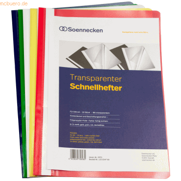4003630756985 - Schnellhefter 2970 A4 je 2 x weiß gelb grün rot dunkelblau Polypropylen (PP) Vorderdeckel transparent 4003630756985 Soenneck 10 Stück 4003630756985 - Schnellhefter 2970 A4 je 2 x weiß gelb grün rot dunkelblau Polypropylen (PP) Vorderdeckel transparent 4003630756985 Soenneck 10 Stück