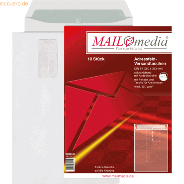 4003928396114 - Versandtaschen B4 mit Fenster und Adressfeldtasche haftklebend 120g weiß 4003928396114 10 Stück 4003928396114 - Versandtaschen B4 mit Fenster und Adressfeldtasche haftklebend 120g weiß 4003928396114 10 Stück