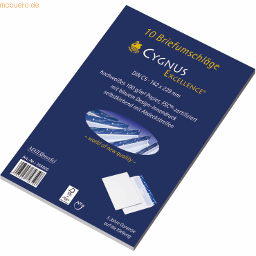 4003928756598 - Briefumschläge Excellence C5 ohne Fenster haftklebend 100g weiß Öffnung an der langen Seite 4003928756598 CYGNUS 10 Stück