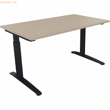 4003969072510 - Schreibtisch All in One 810023871 manuell höhenverstellbar 65-85cm (H) 140x80cm (BxT) rechteckig eiche natur   anthrazitmeta