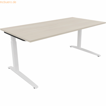 4003969074378 - Schreibtisch All in One 810027072 manuell höhenverstellbar 65-85cm (H) 180x90cm (BxT) rechteckig akazie hell   verkehrsweiß