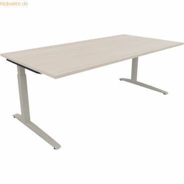 4003969074828 - Schreibtisch All in One 810027272 manuell höhenverstellbar 65-85cm (H) 200x100cm (BxT) rechteckig akazie hell   silberalumin