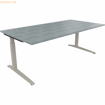 4003969074910 - Schreibtisch All in One 810027283 manuell höhenverstellbar 65-85cm (H) 200x100cm (BxT) rechteckig beton hell   silberalumini