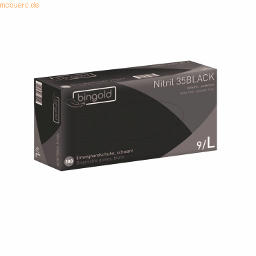 4004034635043 - Schutzhandschuhe BINGOLD Nitril 35BLACK Einweg mikrotextuierte Fingerspitzen puderfrei Nitril schwarz Größe L 100 Stück 4004034635043 - Schutzhandschuhe BINGOLD Nitril 35BLACK Einweg mikrotextuierte Fingerspitzen puderfrei Nitril schwarz Größe L 100 Stück
