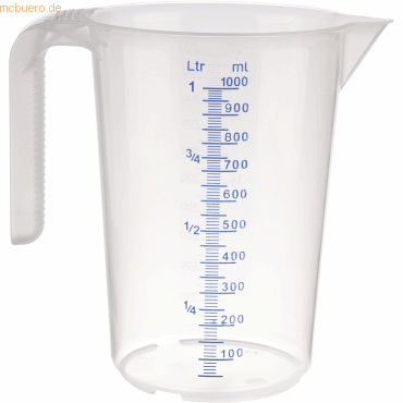 4004133300620 - APS Messbecher transparent offener Griff Litermaß aus PP und mit geprägter Maßskalierung Maße (Ø x H) 12 x 165 cm 1 Liter