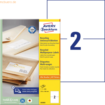 Avery Zweckform Universal-Etiketten 210x148mm Recycling naturweiß VE=2