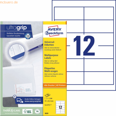 Avery Zweckform Universal-Etiketten ultragrip 97x42,3 mm VE=1.200 Etik