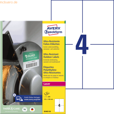4004182050736 - Folien-Etiketten ultra-resistent A4 105x148mm VE=200 E