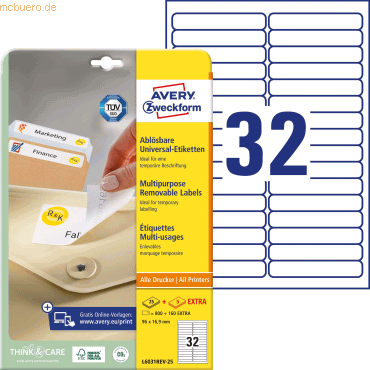 Avery Zweckform Universal-Etiketten 96x16,9 mm VE=960 Stück weiß