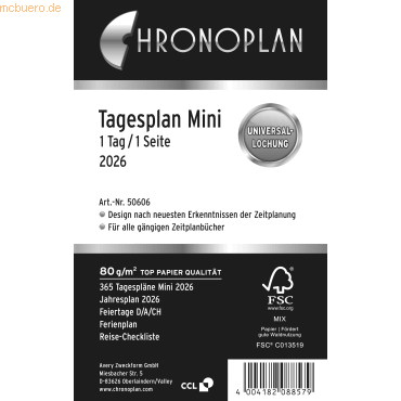 4004182088579 - Kalendereinlage 50606 Tagesplan 1 Tag   1 Seite  (Mini (79x125cm)) 2026 4004182088579 Chronoplan