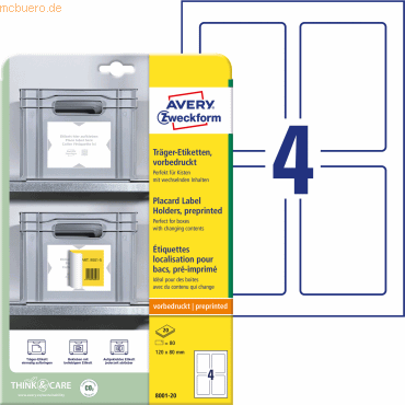4004182334980 - 8001-20 Träger-Etiketten 120 x 80 mm Polypropylen Weiß Hellgrau 80 St Permanent haftend 4004182334980 - 8001-20 Träger-Etiketten 120 x 80 mm Polypropylen Weiß Hellgrau 80 St Permanent haftend