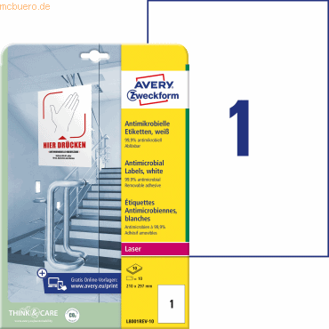 Avery Zweckform Etiketten antimikrobiell ablösbar A4 210x297mm 10 Boge