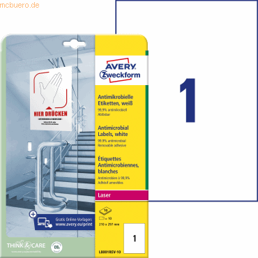 4004182379707 - L8001REV-10 Antimikrobielle Etiketten - 210 x 297 mm ablösbar weiß 4004182379707 Zweckform 10 Stück