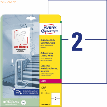 4004182379714 - L8002REV-10 Antimikrobielle Etiketten - 210 x 148 mm ablösbar weiß 4004182379714 Zweckform 20 Stück