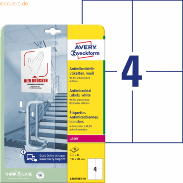 4004182379721 - L8003REV-10 Antimikrobielle Etiketten - 105 x 148 mm ablösbar weiß 4004182379721 Zweckform 40 Stück