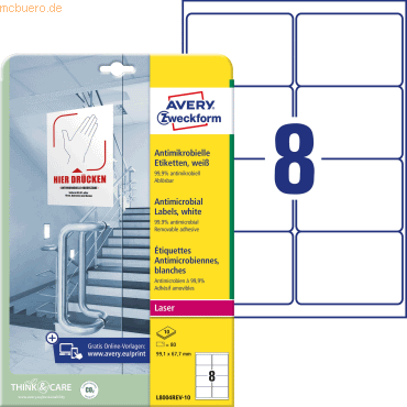 Avery Zweckform Etiketten antimikrobiell ablösbar A4 99,1x67,7mm 10 Bo