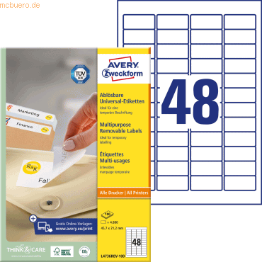 Avery Zweckform Universal-Etiketten 45,7x21,2 mm 100 Blatt/4800 Etiket