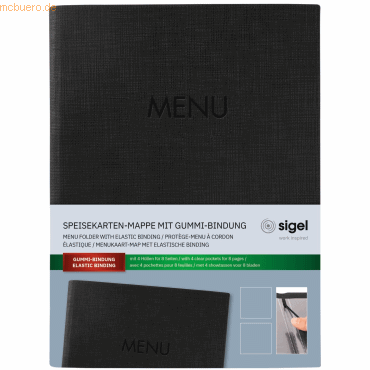 4004360768798 - Speisekarten-Mappe Gummi-Bindung A5 Blindprägung MENU schwarz