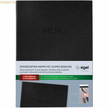 4004360768828 - 5 x Speisekarten-Mappe Gummi-Bindung A4 Blindprägung MENU schwar 4004360768828 - 5 x Speisekarten-Mappe Gummi-Bindung A4 Blindprägung MENU schwar