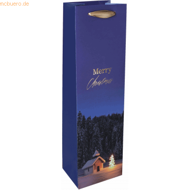 4004360768996 - Flaschentasche Christmas Chapel Weihnachts-Motiv Bodeneinlage Seidenbandgriffe B 100 x T 80 x H 350 mm Weißkarton Kunststoff blau 1 Stück 4004360768996 - Flaschentasche Christmas Chapel Weihnachts-Motiv Bodeneinlage Seidenbandgriffe B 100 x T 80 x H 350 mm Weißkarton Kunststoff blau 1 Stück