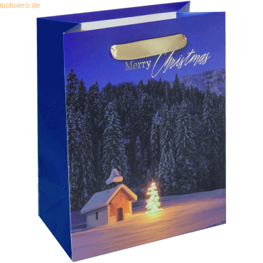 4004360769146 - Geschenktasche Christmas Chapel Weihnachts-Motiv Bodeneinlage Seidenbandgriffe B 180 x T 100 x H 230 mm Weißkarton Kunststoff blau 1 Stück 4004360769146 - Geschenktasche Christmas Chapel Weihnachts-Motiv Bodeneinlage Seidenbandgriffe B 180 x T 100 x H 230 mm Weißkarton Kunststoff blau 1 Stück