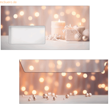 4004360769832 - Briefumschläge Golden Glow DIN lang weihnachtliches Kerzen-Motiv Sichtfenster gummierter Verschluss FSC®-Papier beige-champagner-gold 50 Stück 4004360769832 - Briefumschläge Golden Glow DIN lang weihnachtliches Kerzen-Motiv Sichtfenster gummierter Verschluss FSC®-Papier beige-champagner-gold 50 Stück
